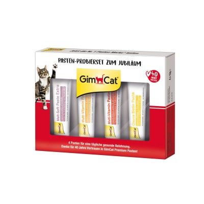 Бокс ювілейний з пастами GimCat PASTEN-PROBIERSET ZUM JUBILAUM для котів  60 г (4 шт х 15 г)