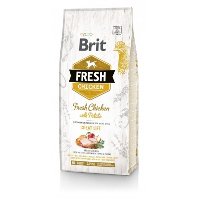 Сухий корм Brit Fresh для дорослих собак всіх порід, з куркою та картоплею, 12 кг