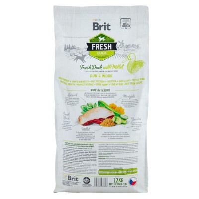 Сухий корм Brit Fresh для дорослих активних собак, з качкою та пшоном, 12 кг