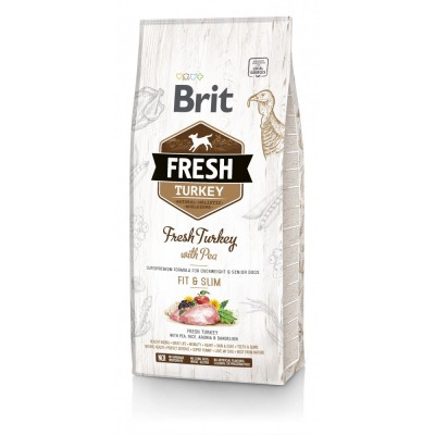 Сухий корм Brit Fresh для дорослих собак, із зайвою вагою, з індичкою та горохом, 12 кг