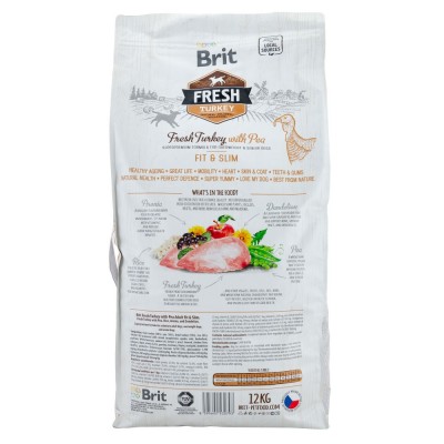 Сухий корм Brit Fresh для дорослих собак, із зайвою вагою, з індичкою та горохом, 12 кг