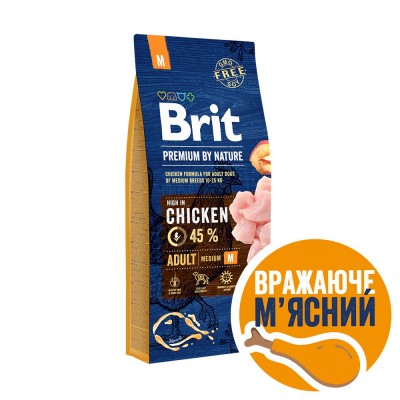 Сухий корм Brit Premium Dog Adult M для дорослих собак середніх порід, з куркою, 15 кг