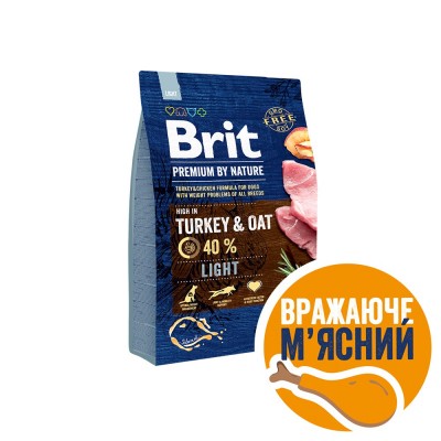 Сухий корм Brit Premium Dog Light для собак із зайвою вагою, з індичкою, 3 кг Сухий корм Brit Premium Dog Light для собак із зайвою вагою, з індичкою, 3 кг
