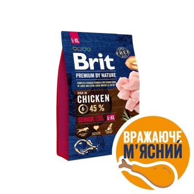 Сухий корм Brit Premium Dog Senior L+XL для старіючих собак великих порід, з куркою, 3 кг Сухий корм Brit Premium Dog Senior L+XL для старіючих собак великих порід, з куркою, 3 кг
