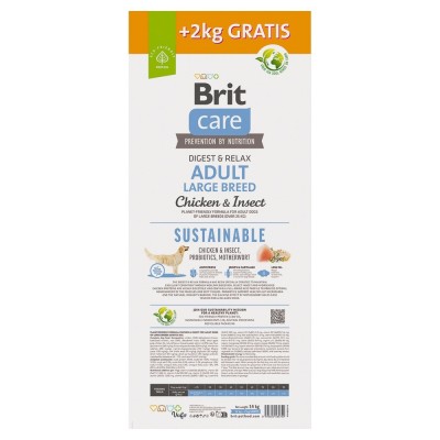 Корм Brit Care Dog Sustainable Adult Large Breed для собак великих порід, з куркою та комахами, 12+2 кг