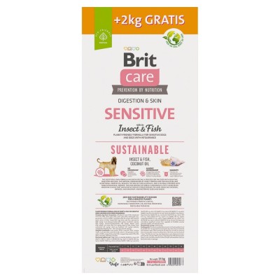 Корм Brit Care Dog Sustainable Sensitive для собак з чутливим травленням, з рибою та комахами, 12+2 кг