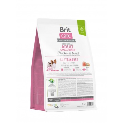 Сухий корм Brit Care Dog Sustainable Adult Small Breed для собак малих порід, з куркою та комахами, 3 кг