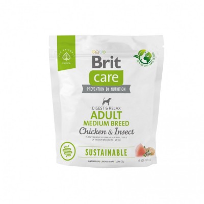 Сухий корм Brit Care Dog Sustainable Adult Medium Breed для собак середніх порід, з куркою та комахами, 1 кг