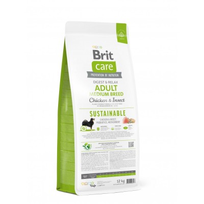 Сухий корм Brit Care Dog Sustainable Adult Medium Breed для собак середніх порід, з куркою та комахами, 12 кг