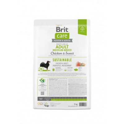 Сухий корм Brit Care Dog Sustainable Adult Medium Breed для собак середніх порід, з куркою та комахами, 3 кг