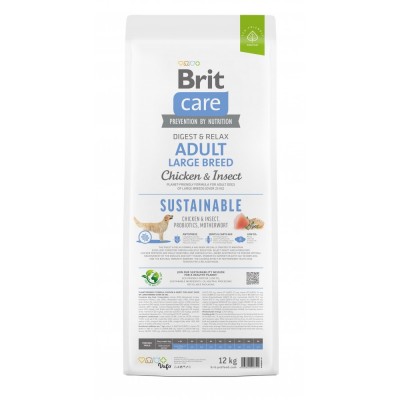 Сухий корм Brit Care Dog Sustainable Adult Large Breed для собак великих порід, з куркою та комахами, 12 кг