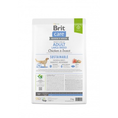 Сухий корм Brit Care Dog Sustainable Adult Large Breed для собак великих порід, з куркою та комахами, 3 кг