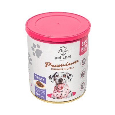 Корм вологий для дорослих собак Pet Chef, шматочки в желе з індичкою 800 г