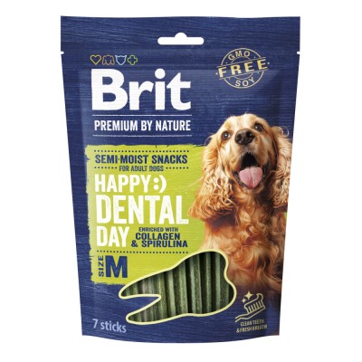 Ласощі для cобак середніх порід Brit Premium Dental Snacks M з колагеном і спіруліною 180 г