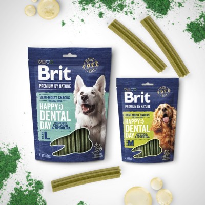 Ласощі для cобак середніх порід Brit Premium Dental Snacks M з колагеном і спіруліною 180 г