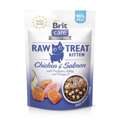 Ласощі для кошенят Brit Raw Treat Kitten Freeze-dried з куркою і лососем, 40 г Ласощі для кошенят Brit Raw Treat Kitten Freeze-dried з куркою і лососем, 40 г