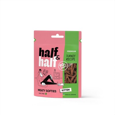 Ласощі для кошенят Half&Half у формі м'ясних шматочків з індичкою, 50 г