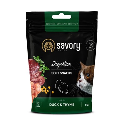 М'які ласощі Savory для покращення травлення котів, качка з чебрецем, 50 г М'які ласощі Savory для покращення травлення котів, качка з чебрецем, 50 г