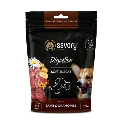 М'які ласощі Savory для покращення травлення собак, ягня та ромашка, 200 г М'які ласощі Savory для покращення травлення собак, ягня та ромашка, 200 г