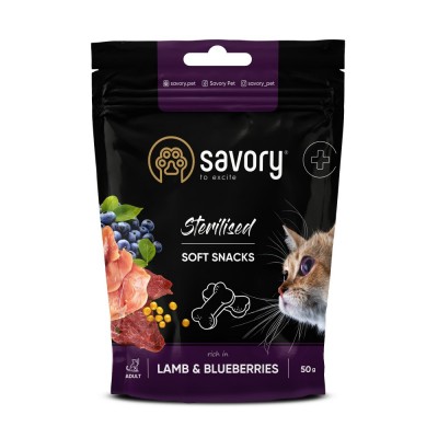 М'які ласощі Savory для здоров'я стерилізованих котів, ягня із чорницями, 50 г М'які ласощі Savory для здоров'я стерилізованих котів, ягня із чорницями, 50 г