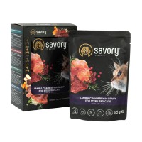 Набір вологих кормів Savory "3+1" для стерилізованих котів, ягня з журавлиною у соусі, паучі, 4 шт 85 г