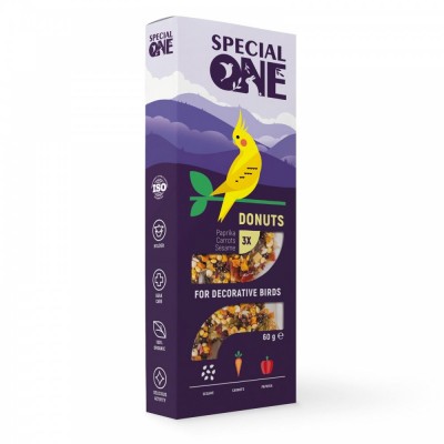 Пончики Speciаl One «Паприка, морква, кунжут» для декоративних птахів, 60 г Пончики Speciаl One «Паприка, морква, кунжут» для декоративних птахів, 60 г