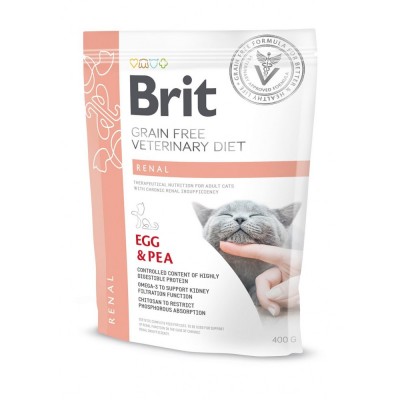 Сухий корм Brit GF VetDiet Cat Renal для котів, при захворюваннях нирок, з яйцем та горохом, 400 г