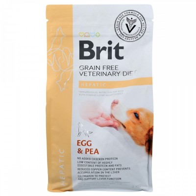 Сухий корм Brit GF VetDiet Dog Hepatic для собак, при хворобі печінки, з яйцем, горохом, бататом та гречкою, 2 кг