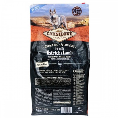 Сухий корм Carnilove Fresh Ostrich & Lamb для дорослих собак дрібних порід, ягня та страус, 6 кг