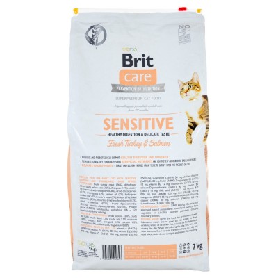 Сухий корм Brit Care Cat GF Sensitive HDigestion & Delicate Taste для котів з чутливим травленням, індичка та лосось, 7 кг