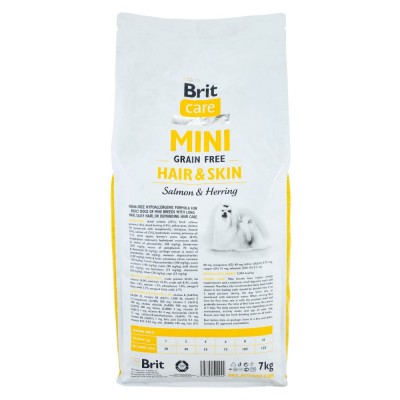 Сухий корм Brit Care GF Mini Hair & Skin для собак мініатюрних порід, для шкіри та шерсті, з лососем та оселедцем, 7 кг