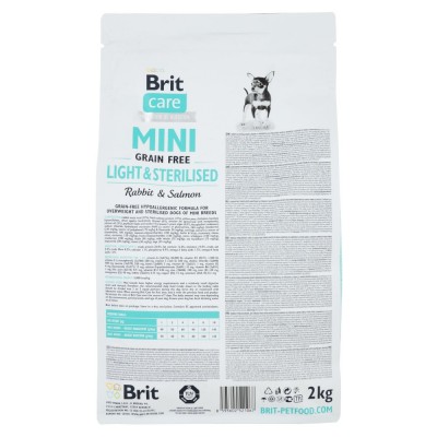 Сухий корм Brit Care GF Mini Light & Sterilised для дорослих собак дрібних порід із зайвою вагою або стерилізованих, з кроликом та лососем, 2 кг