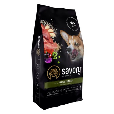 Сухий корм Savory All Breed для стерилізованих собак усіх порід, зі свіжою індичкою, 12 кг