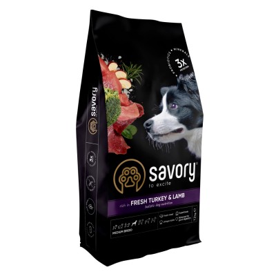 Сухий корм Savory Medium для собак середніх порід, зі свіжим ягням та індичкою, 12 кг Сухий корм Savory Medium для собак середніх порід, зі свіжим ягням та індичкою, 12 кг