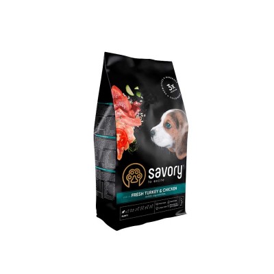 Сухий корм Savory Puppy для цуценят усіх порід, зі свіжою індичкою і куркою, 1 кг Сухий корм Savory Puppy для цуценят усіх порід, зі свіжою індичкою і куркою, 1 кг