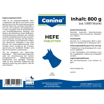 Вітаміни Canina Hefe для собак, дріжджові таблетки з ензимами, 800 г (992 табл)