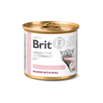 Вологий корм Brit GF VetDiet Hypoallergenic для котів, з харчовою алергією та непереносимістю, з лососем, 200 г