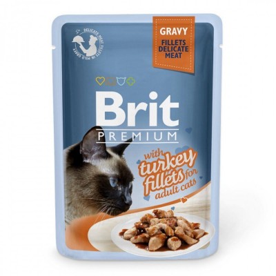 Вологий корм Brit Premium Cat Pouch для котів, філе індички в соусі, 85 г