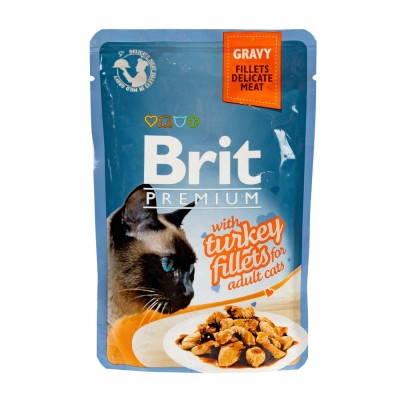 Вологий корм Brit Premium Cat Pouch для котів, філе індички в соусі, 85 г