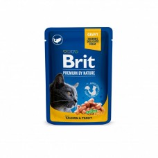 Вологий корм Brit Premium Cat Pouch для котів, з лососем і фореллю, 100 г