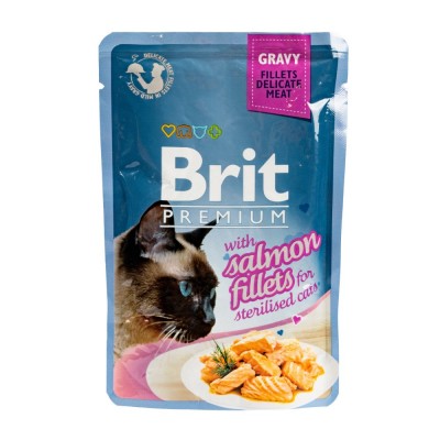 Вологий корм Brit Premium Cat Pouch для стерилізованих котів, філе лосося в соусі, 85 г Вологий корм Brit Premium Cat Pouch для стерилізованих котів, філе лосося в соусі, 85 г