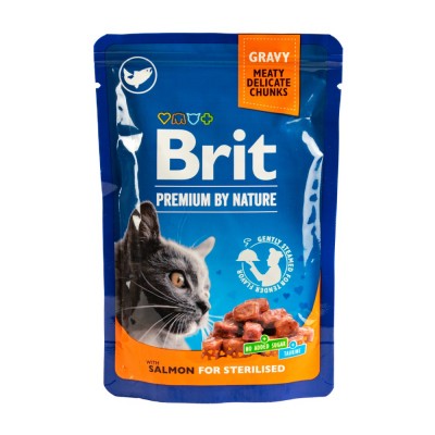 Вологий корм Brit Premium Cat pouch для стерилізованих котів, лосось, 100 г