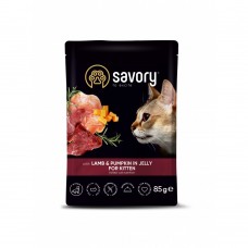 Вологий корм Savory для кошенят, ягня з гарбузом у желе, пауч, 85 г