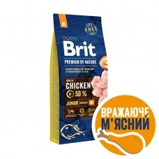 Сухий корм Brit Premium Dog Junior M для цуценят та юніорів середніх порід, з куркою, 15 кг