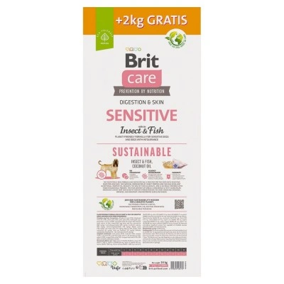 Корм Brit Care Dog Sustainable Sensitive для собак з чутливим травленням, з рибою та комахами, 12+2 кг