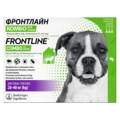 Краплі на холку Boehringer Ingelheim Frontline Combo для собак від 20 до 40 кг 3 піпетки Краплі на холку Boehringer Ingelheim Frontline Combo для собак від 20 до 40 кг 3 піпетки