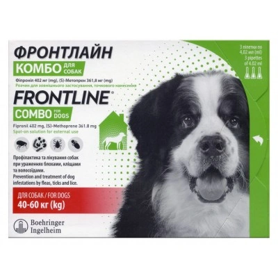 Краплі на холку Boehringer Ingelheim Frontline Combo для собак від 40 до 60 кг 3 піпетки Краплі на холку Boehringer Ingelheim Frontline Combo для собак від 40 до 60 кг 3 піпетки