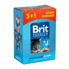 Набір паучів "3+1" для кошенят Brit Premium Cat pouch Chicken Chunks for Kitten з куркою, 4х100г