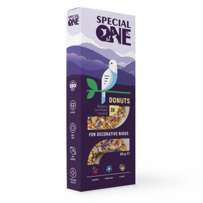 Пончики Speciаl One «Барбарис, волошка, кокос» для декоративних птахів, 60 г Пончики Speciаl One «Барбарис, волошка, кокос» для декоративних птахів, 60 г