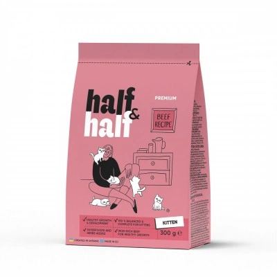 Сухий корм Half&Half для кошенят, з яловичиною, 300 г Сухий корм Half&Half для кошенят, з яловичиною, 300 г